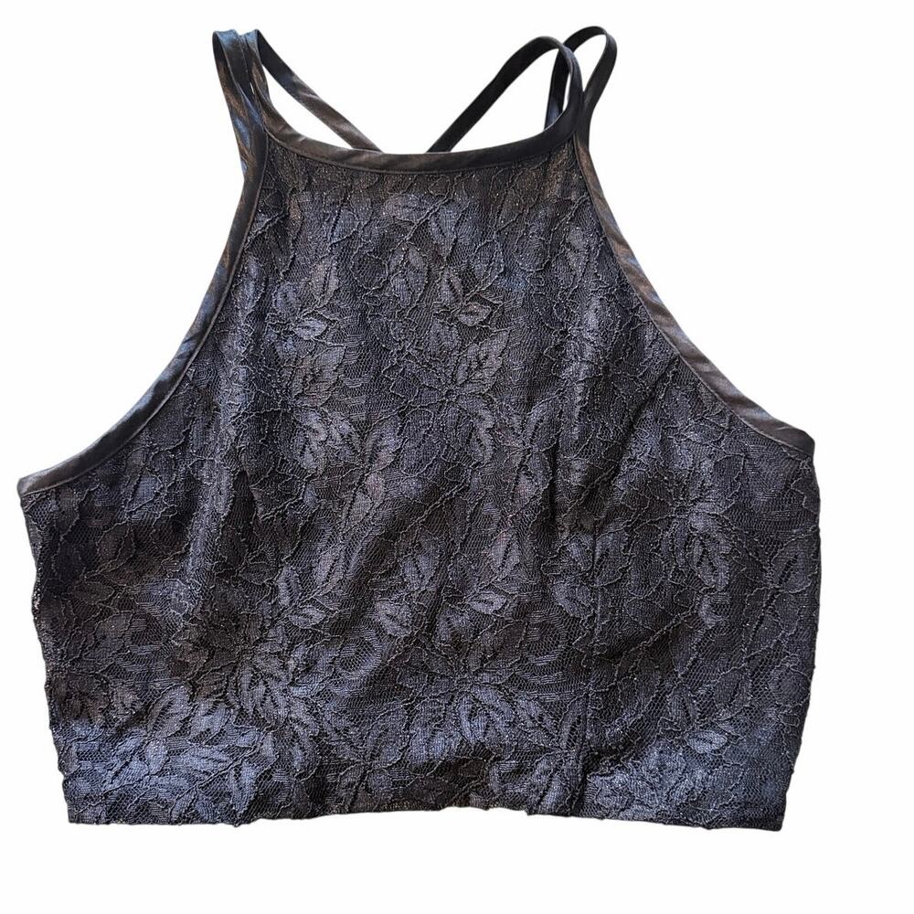 Vintage Y2K xtraordinary black lace halter top crop top size 5 floral pattern